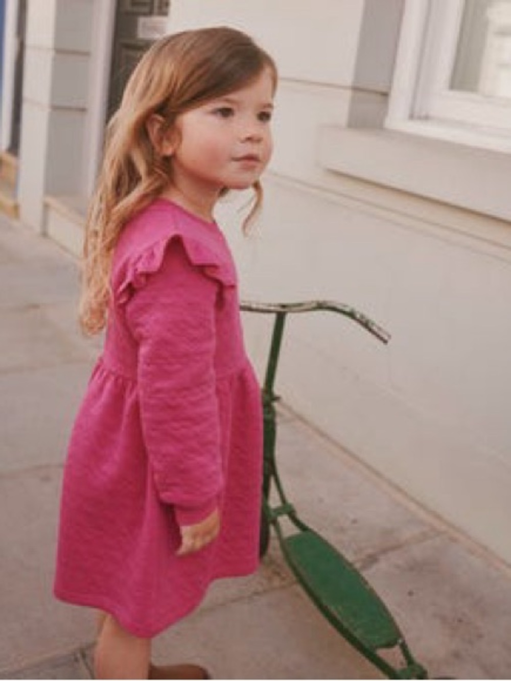 Mini Boden Hot Pink Quilted Ruffle-Shoulder Dress